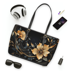 Black Floral Leather Shoulder Bag