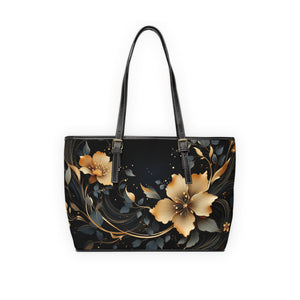Black Floral Leather Shoulder Bag