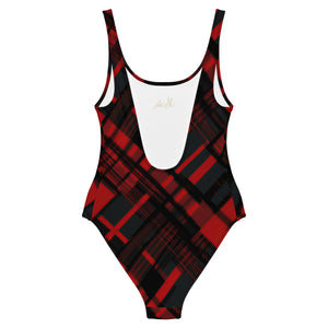 Red and Black Plaid One-Piece Swimsuit