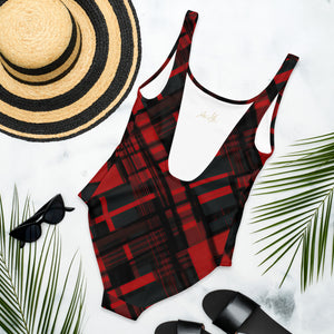 Red and Black Plaid One-Piece Swimsuit